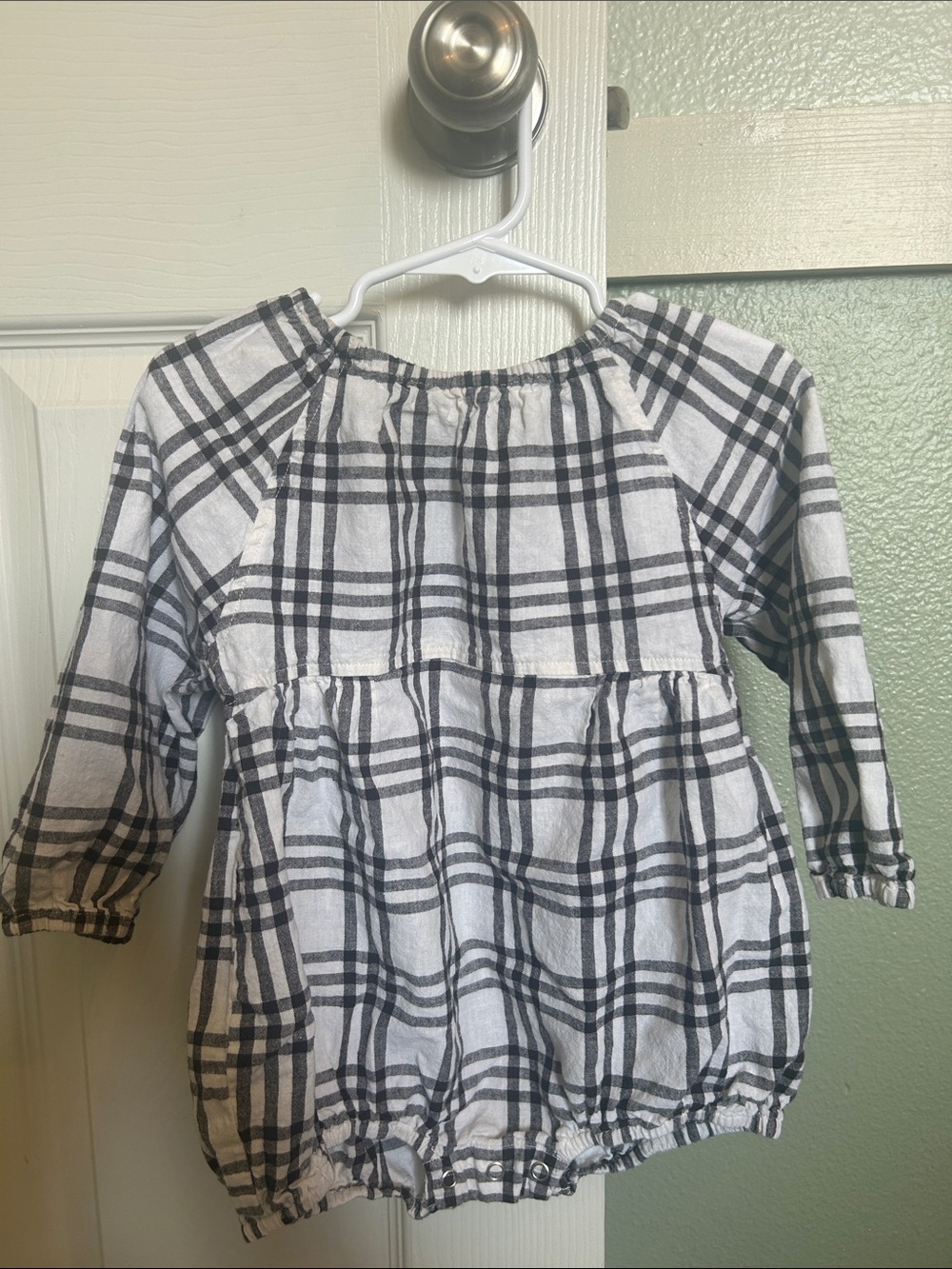 Rylee + Cru Black & White Plaid Long-Sleeve One-Piece